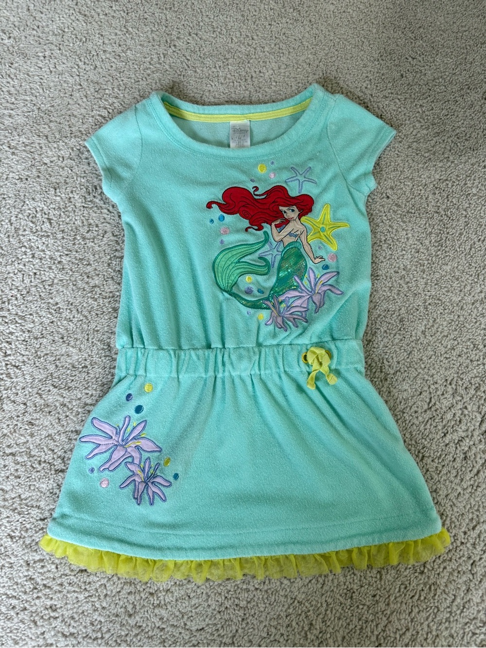 Disney Aqua Little Mermaid Terry Dress with Yellow Trim